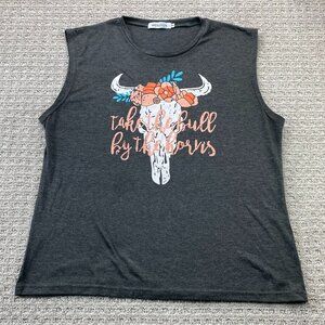 MISSLOOK Tank Shirt Women Size 3XL Gray Sleeveless Take The Bull By The Horns